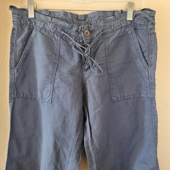 Vtg American Eagle Blue Linen Blend Pants Sz 2 Mid Rise Straight Flap Pocket Y2k - Picture 9 of 10